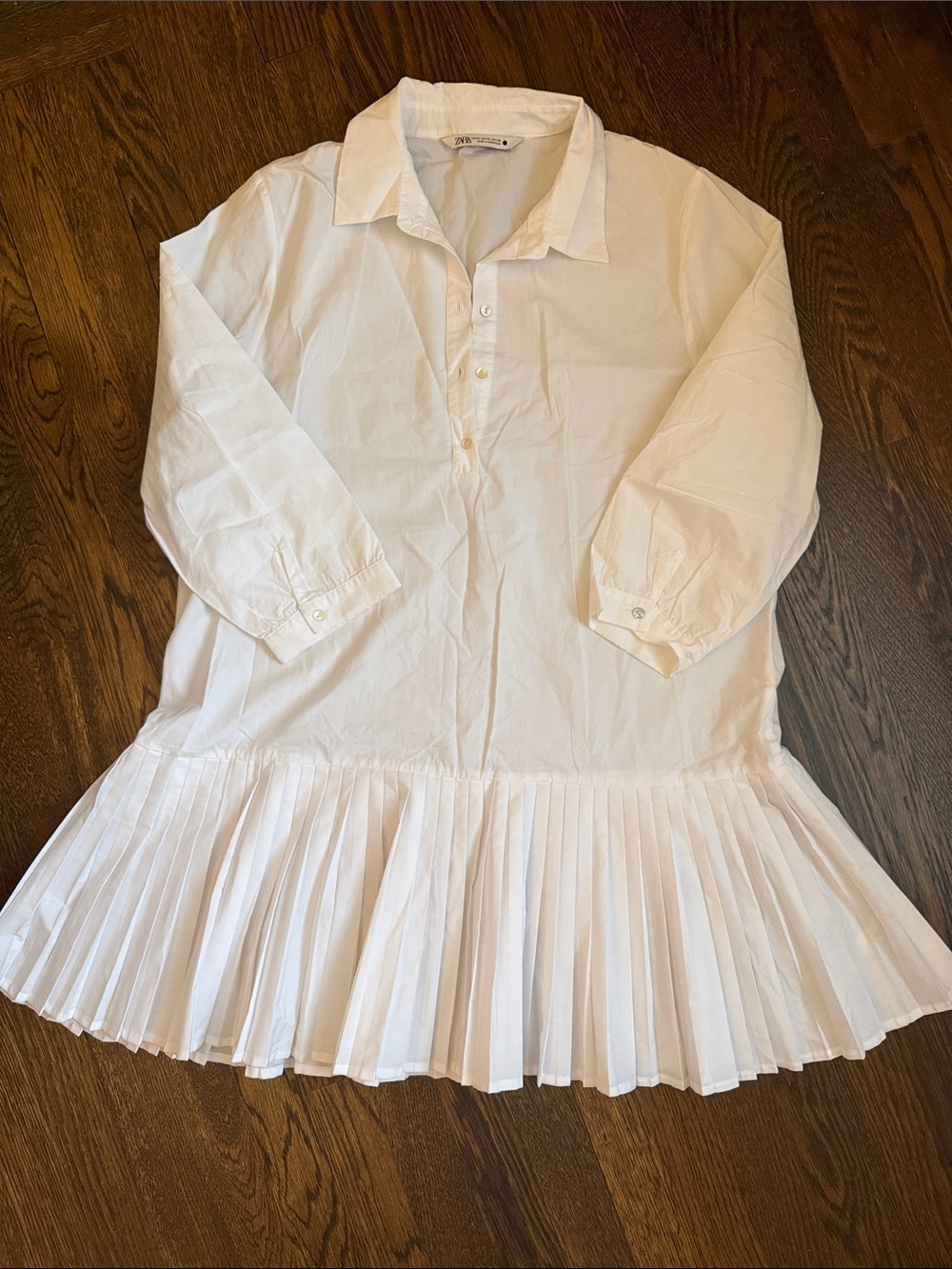Zara White Pleated Hem Shirt Dress